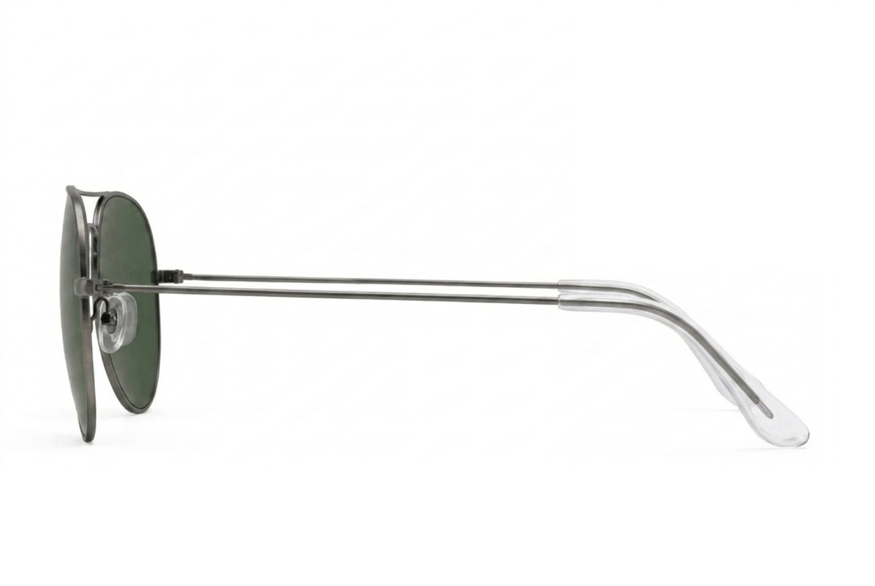 Sunglasses with green lenses and black frame on a white background