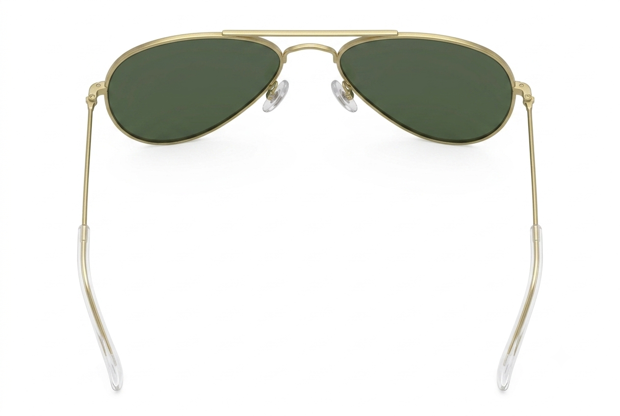 Aviator sunglasses with green lenses on a white background