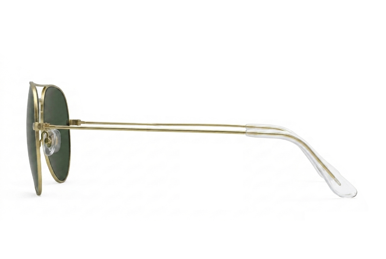 Aviator sunglasses with green lenses on a white background