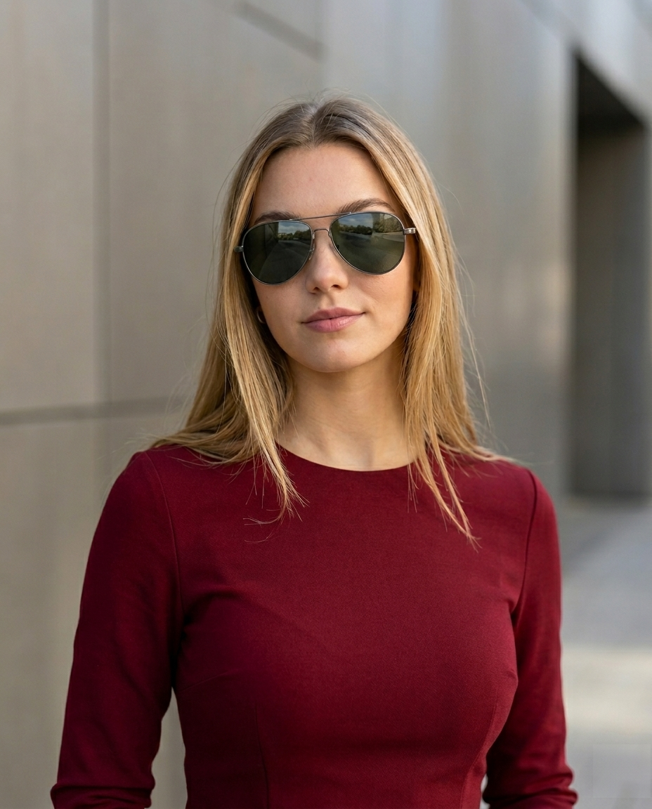 EYRA AERO – Gunmetal with G‑15 Green Polarized Lenses on Emma