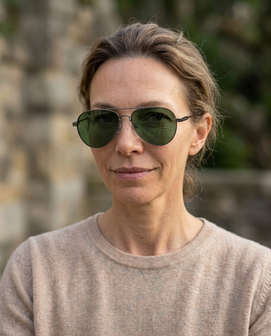 EYRA AERO – Gunmetal with G‑15 Green Polarized Lenses on Anya
