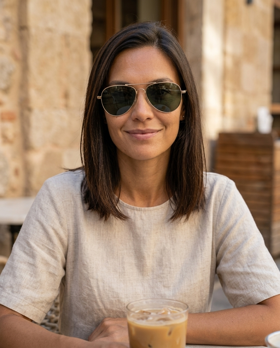 EYRA AERO – Polished Gold with G‑15 Green Polarized Lenses on Isabela