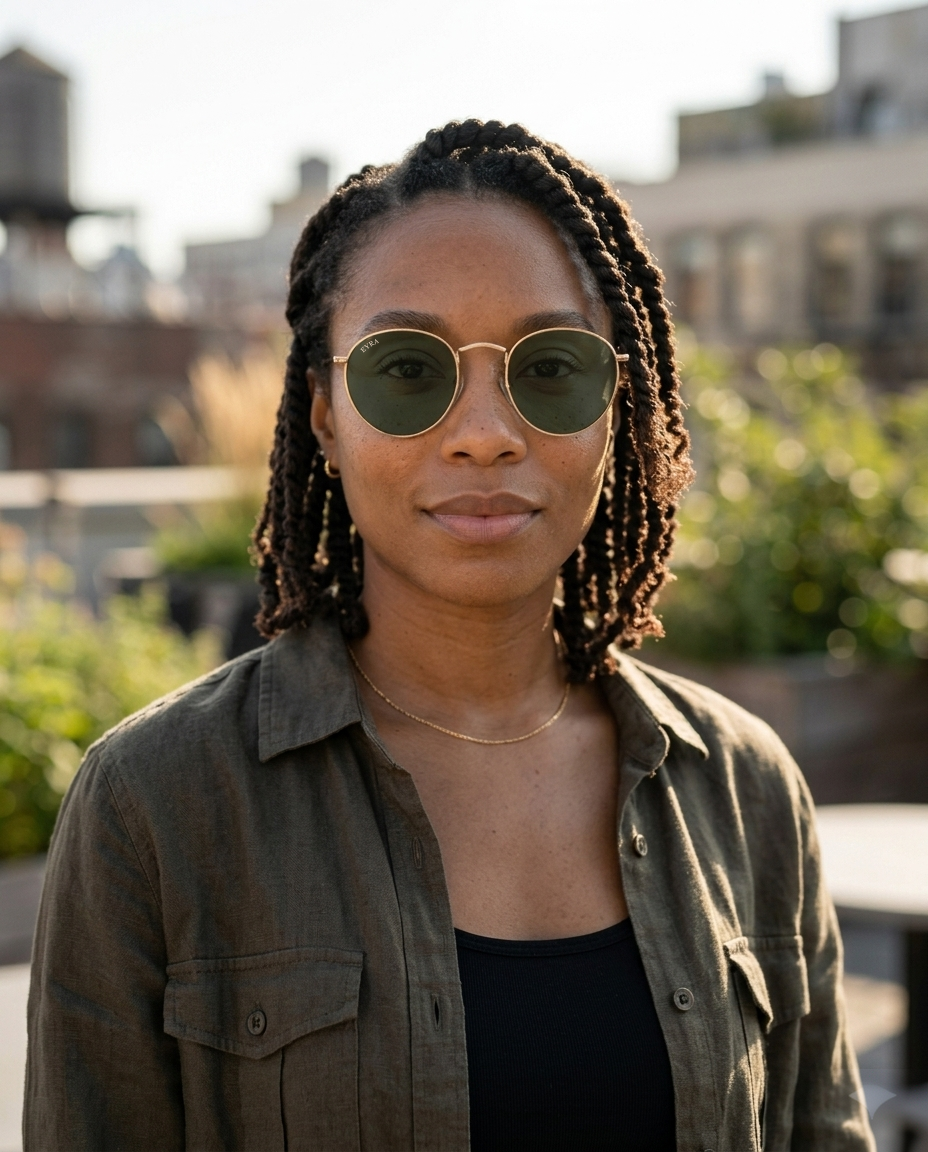 EYRA EVO – Gold with G‑15 Green Polarized Lenses on Amara