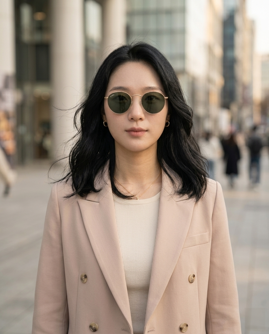 EYRA EVO – Gold with G‑15 Green Polarized Lenses on Emily