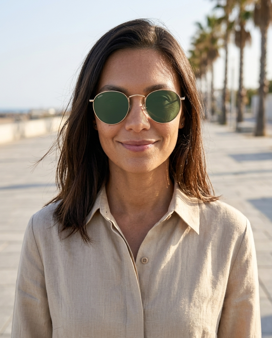EYRA EVO – Gold with G‑15 Green Polarized Lenses on Isabela