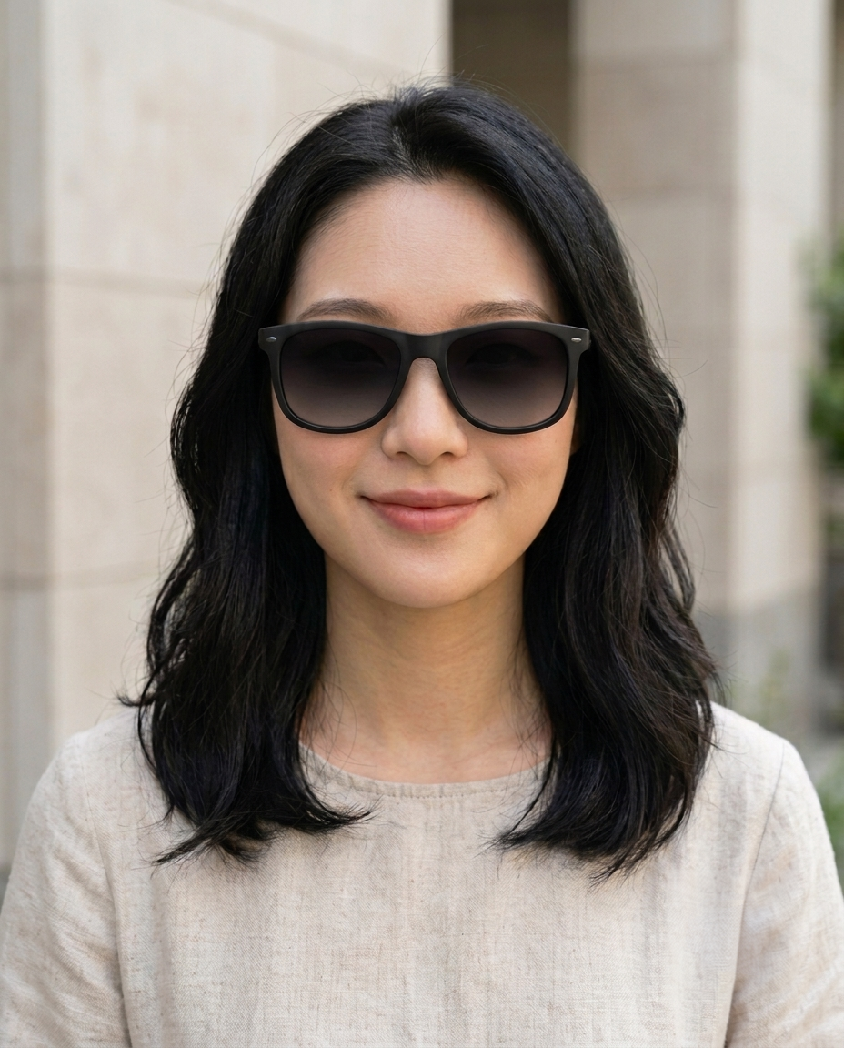 EYRA KARO – Matte Black with Grey Gradient Polarized Lenses on Emily