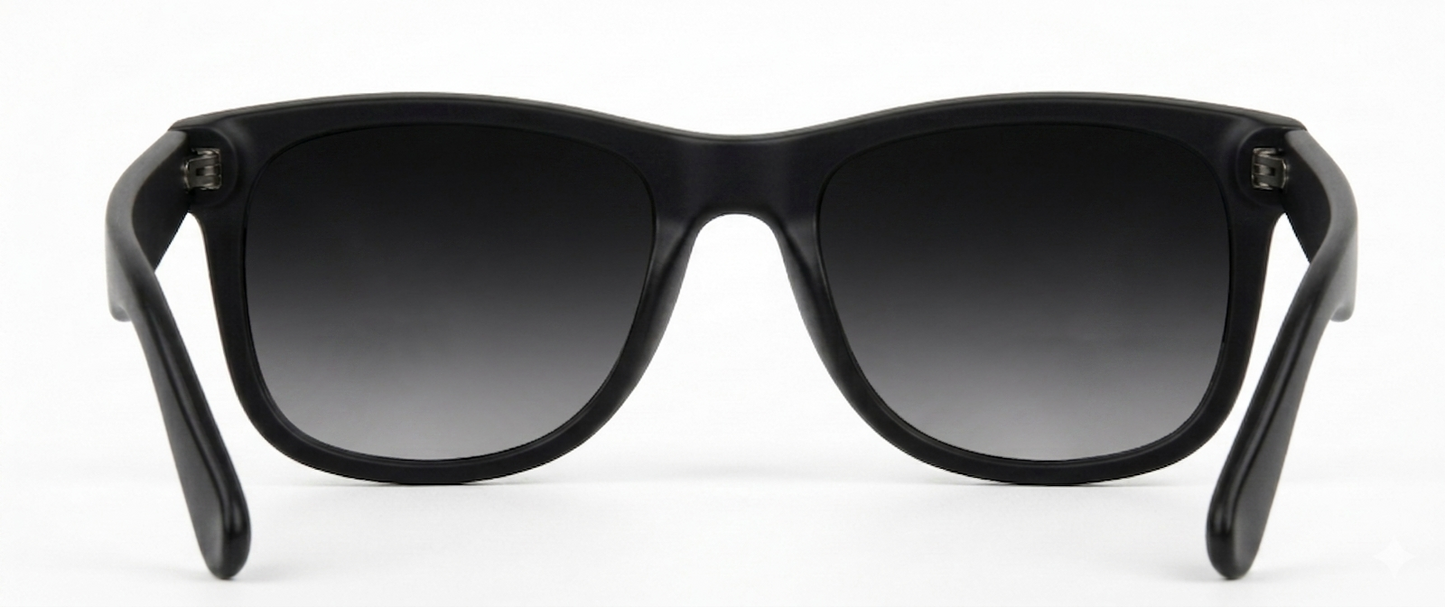 Black sunglasses with gradient lenses on a white background
