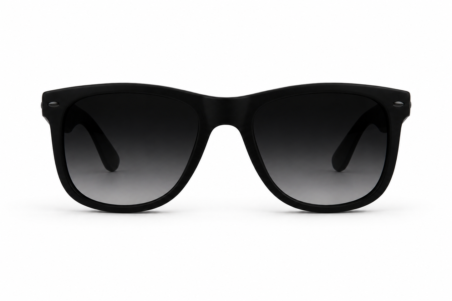 Black sunglasses with gradient lenses on a white background