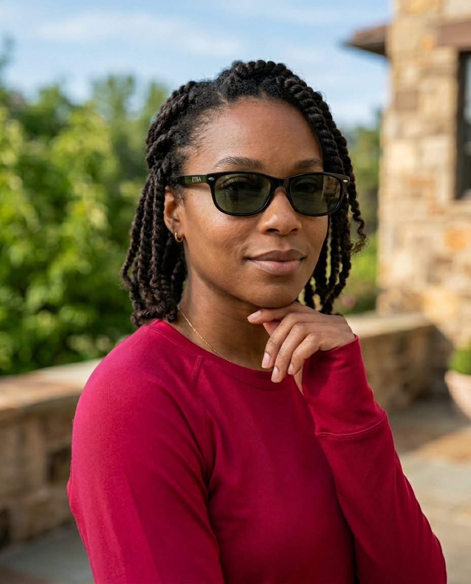 EYRA LUNO – Black with G‑15 Green Polarized Lenses on Amara