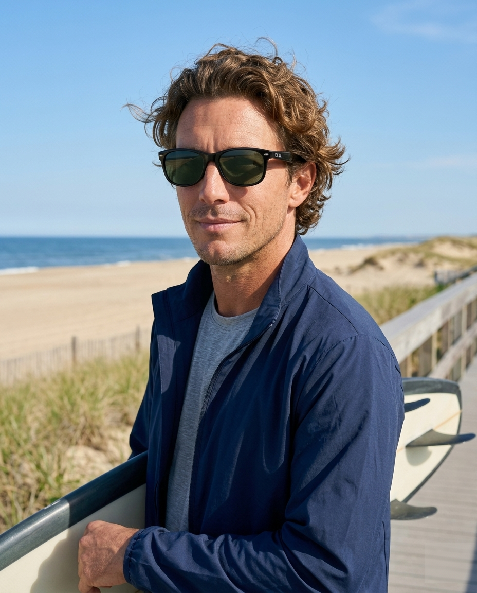 EYRA LUNO – Black with G‑15 Green Polarized Lenses on Luca