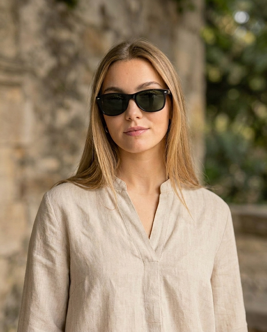 EYRA LUNO – Black with G‑15 Green Polarized Lenses on Emma