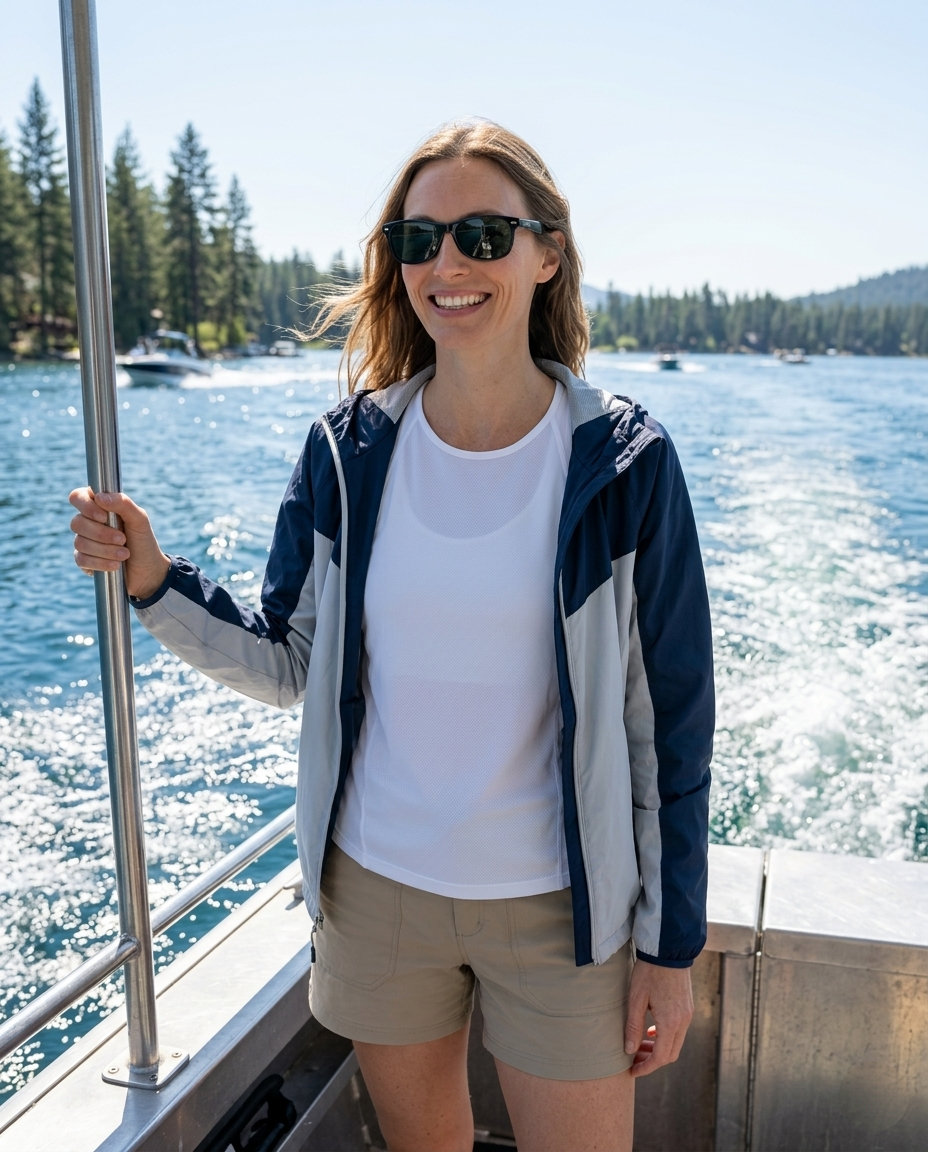 EYRA LUNO – Black with G‑15 Green Polarized Lenses on Liz
