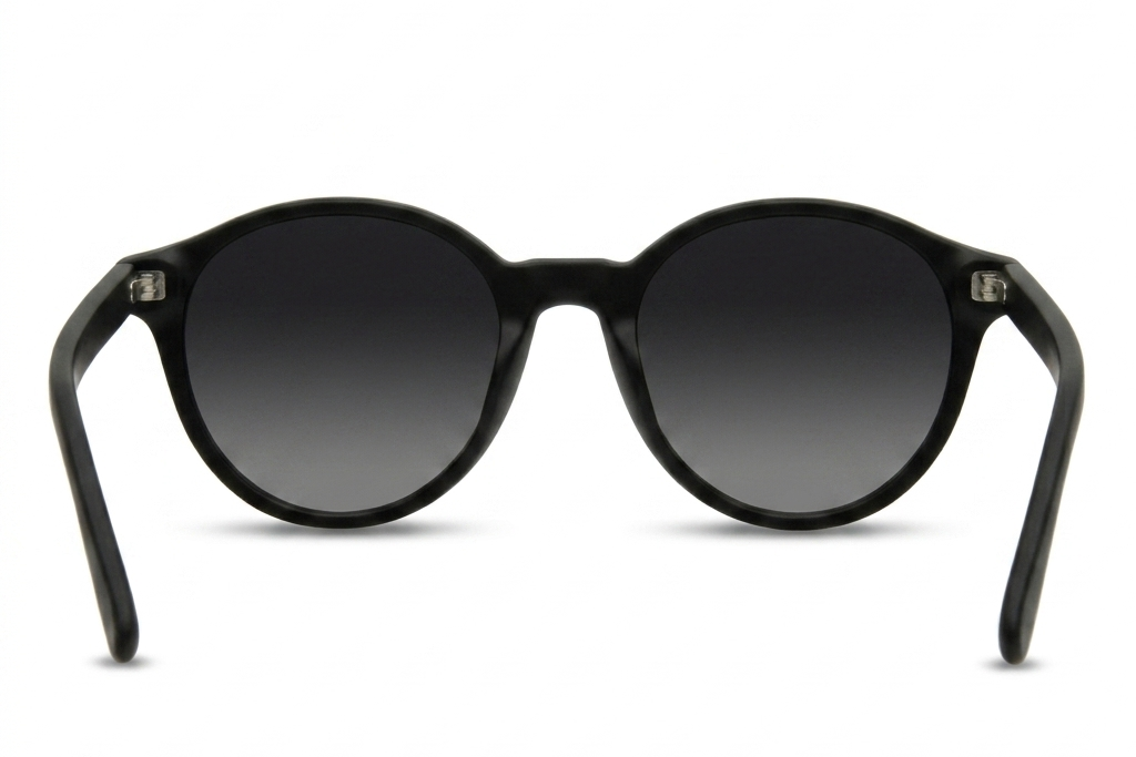 Black sunglasses with a reflective surface on a white background