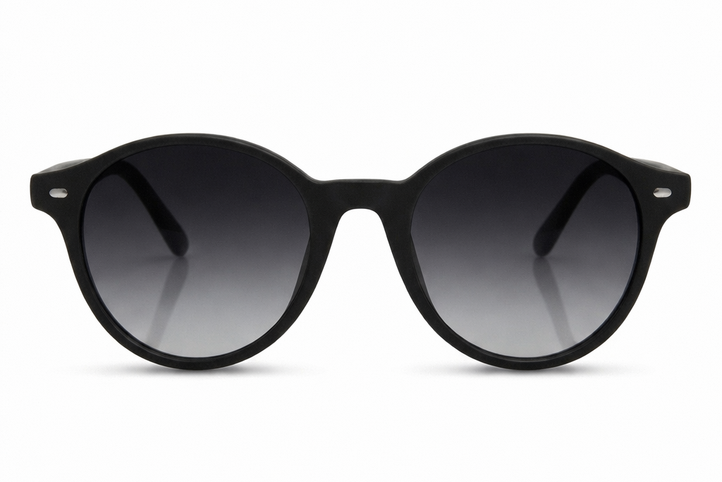 Black sunglasses with a gradient lens on a white background