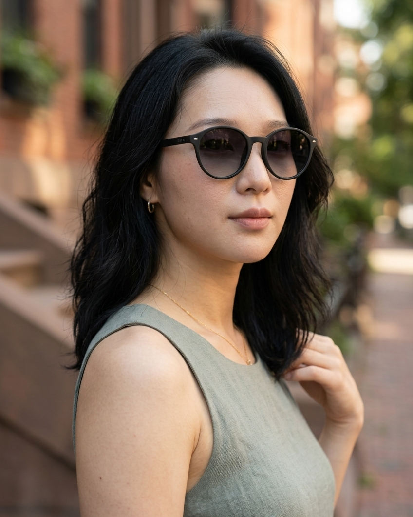 EYRA MIRA – Black with Grey Gradient Polarized Lenses on Emily