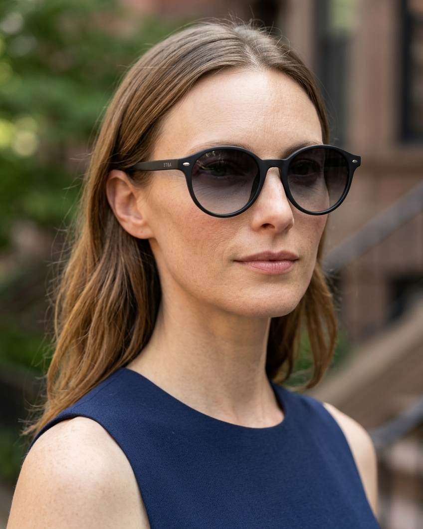 EYRA MIRA – Black with Grey Gradient Polarized Lenses on Liz