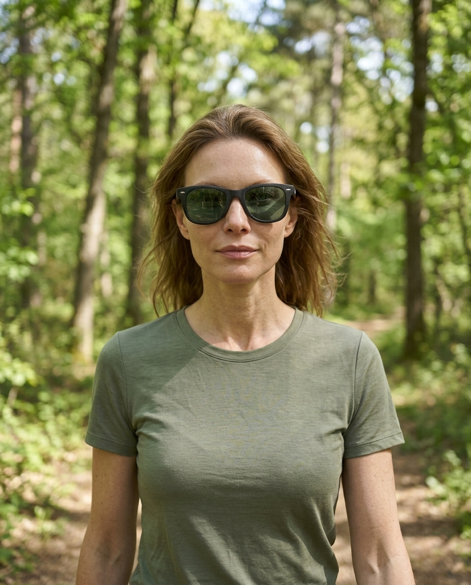 EYRA NARO – Black with G‑15 Green Polarized Lenses on Anya