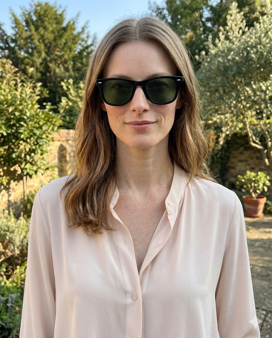 EYRA NARO – Black with G‑15 Green Polarized Lenses on Liz