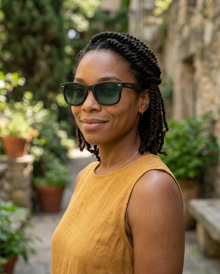 EYRA NARO – Black with G‑15 Green Polarized Lenses on Amara