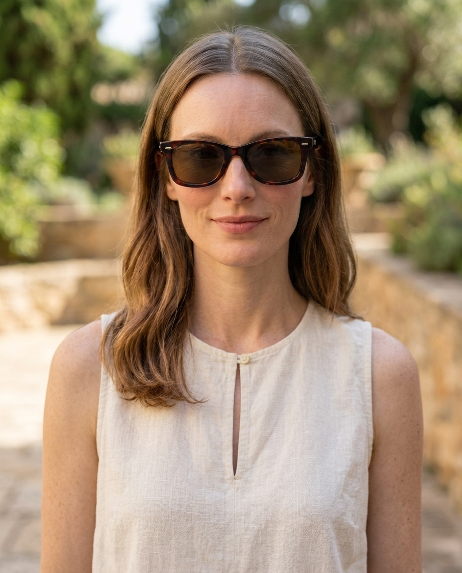 EYRA NARO – Dark Tortoise with Brown Polarized Lenses on Liz