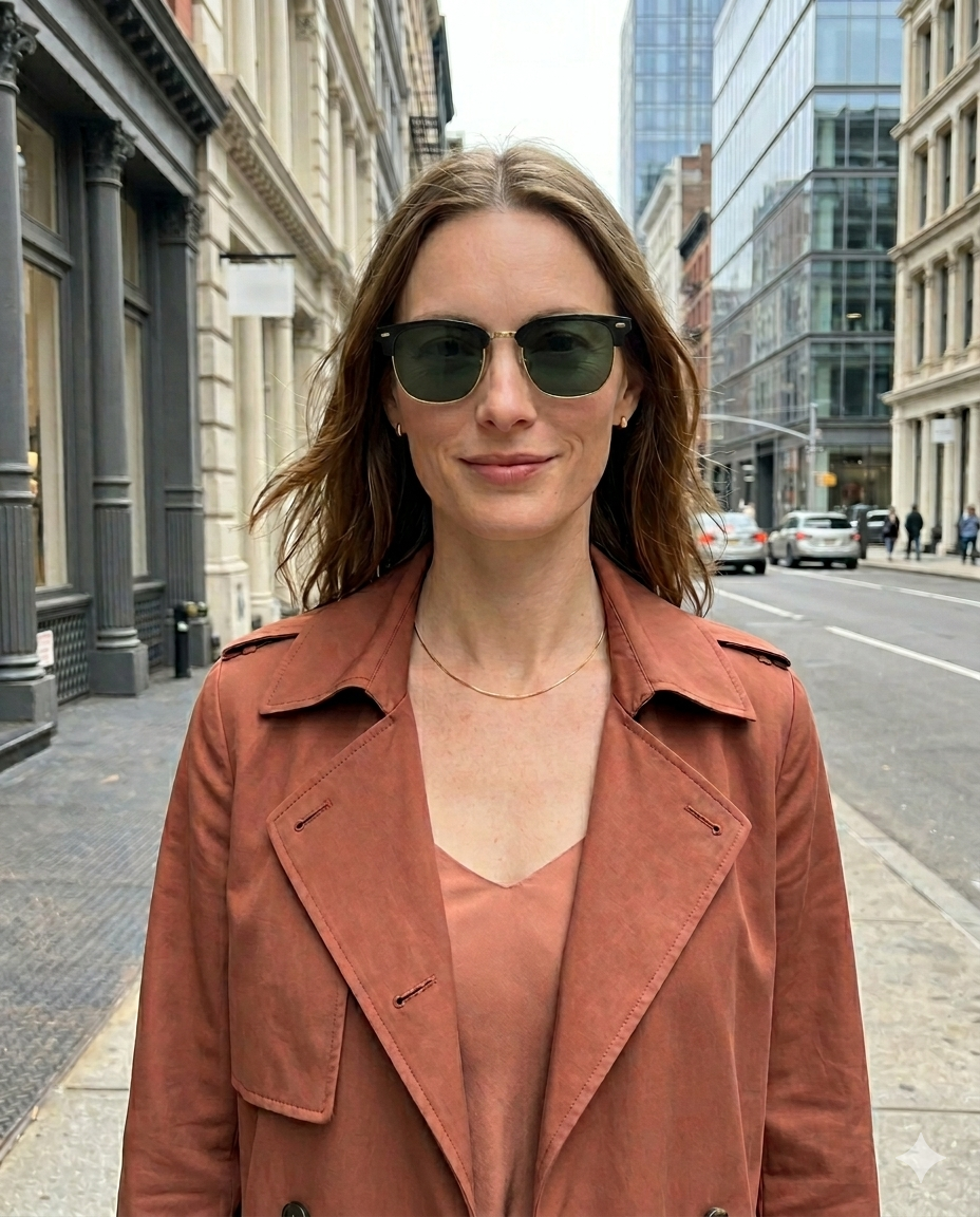 EYRA SERA – Black & Gold with G‑15 Green Polarized Lenses on Liz