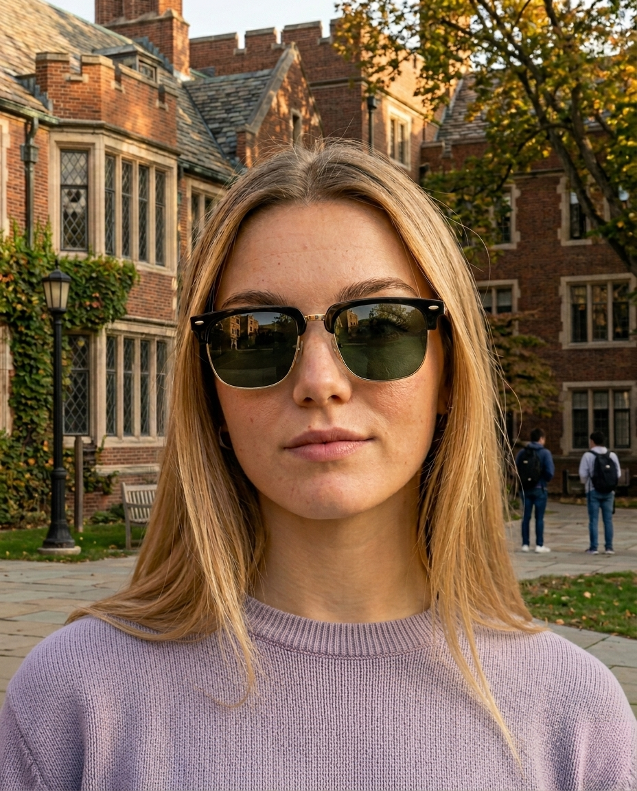 EYRA SERA – Black & Gold with G‑15 Green Polarized Lenses on Emma