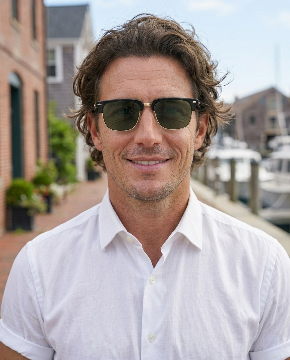 EYRA SERA – Black & Gold with G‑15 Green Polarized Lenses on Luca